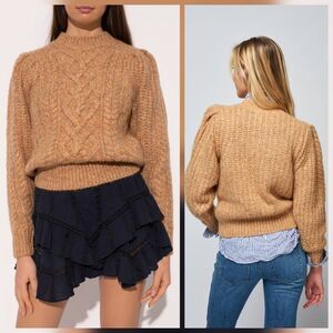 Isabel Marant Etoile Raith Chunky Cable Knit Puff Sleeve Mohair Blend Sweater Sz